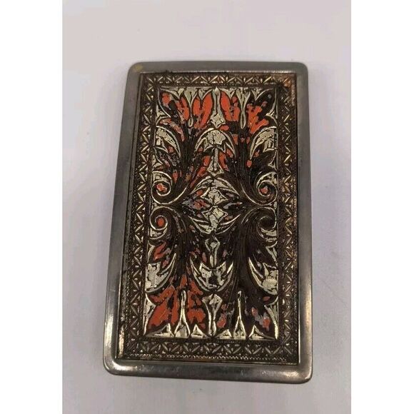 Vintage Belt Buckle Silver And Western Orange Design Rectangular - Picture 2 of 7